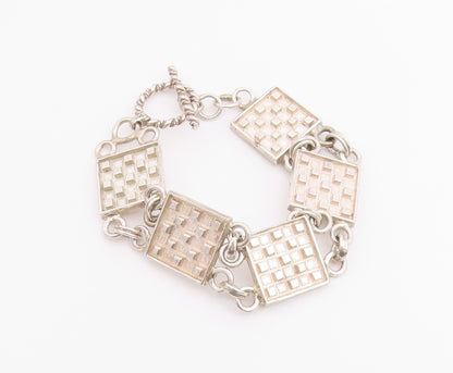 925 Sterling Silver Vintage Bracelet Modernist Geometric Square Link  BT12210