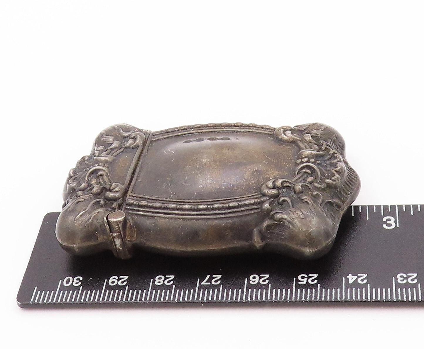 925 Sterling Silver Vintage Vesta Case Dark Tone Floral Carved OPENS  TR3929