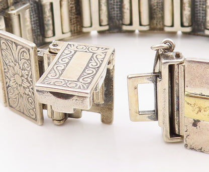 14k Gold 925 Sterling Silver Vintage Bracelet ISRAEL Floral Design  BT11044
