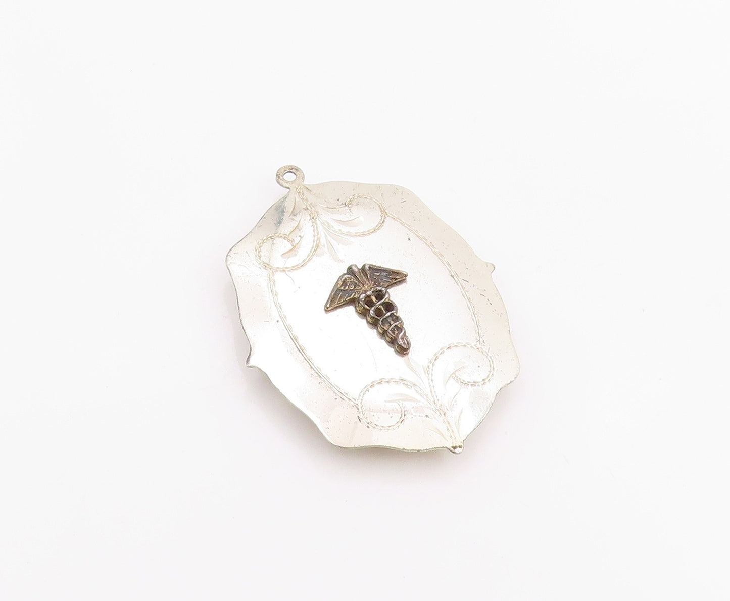 925 Sterling Silver Vintage Pendant Caduceus Medical Symbol Charm OPENS  PT26000