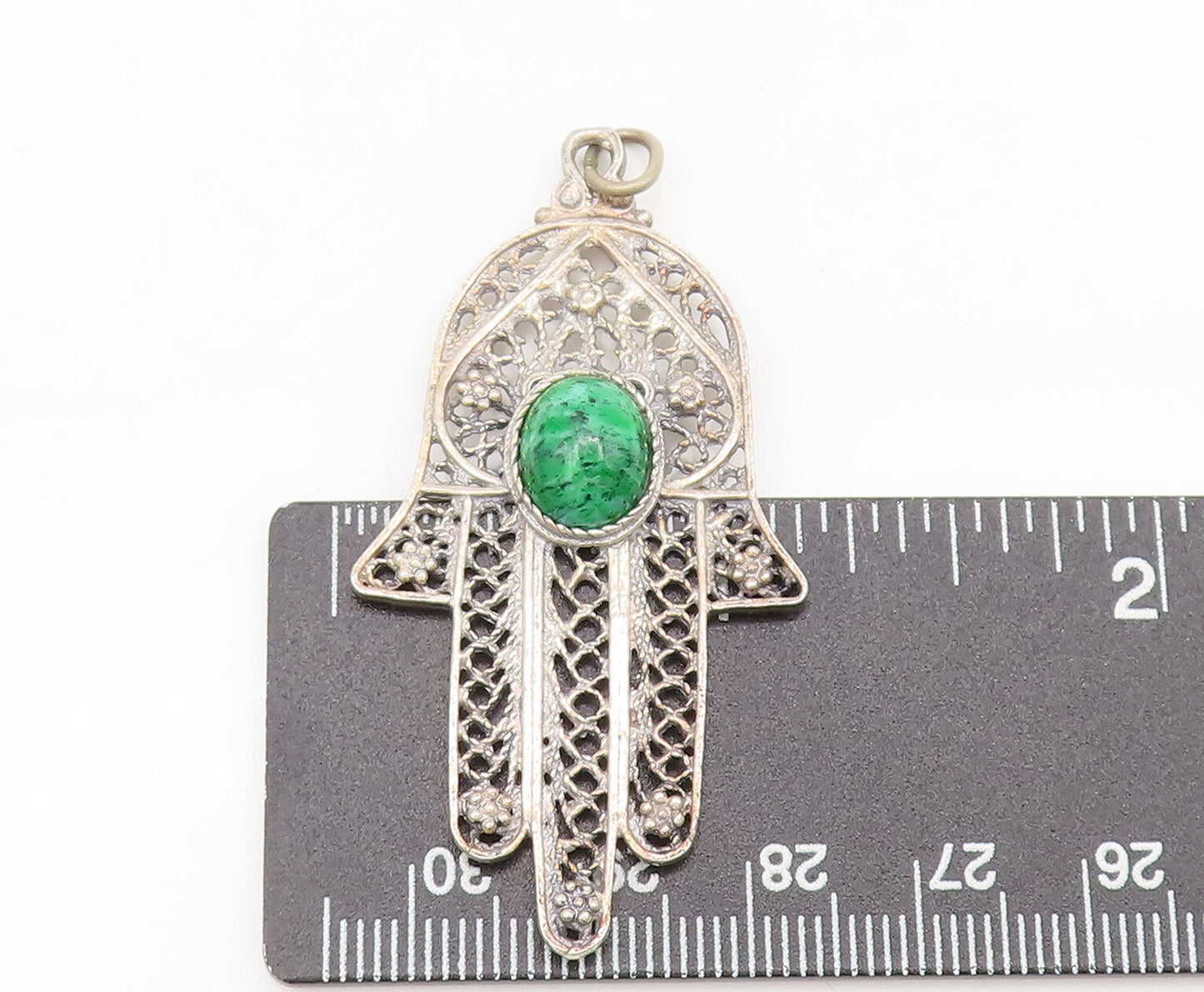 925 Sterling Silver  Vintage Filigree work Turquoise Hamsa Pendant  PT22323