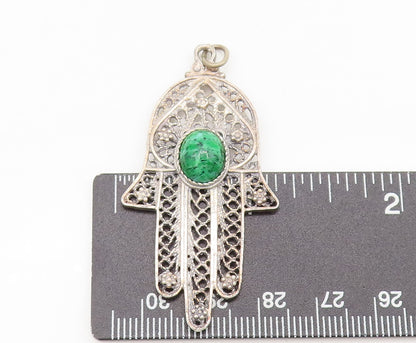 925 Sterling Silver  Vintage Filigree work Turquoise Hamsa Pendant  PT22323