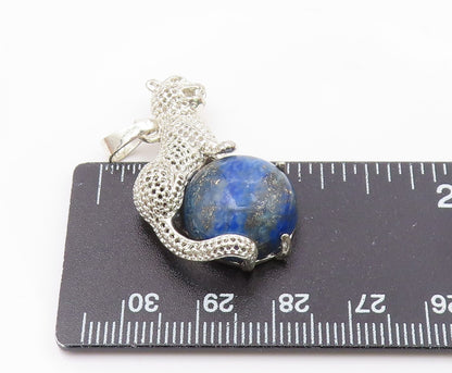 925 Sterling Silver  Vintage Tiger On Jasper Globe Scenery Pendant  PT20099