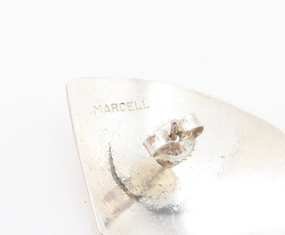 MARCELL 925 Sterling Silver Vintage Fashionable C Curved Dome Earrings EG12391