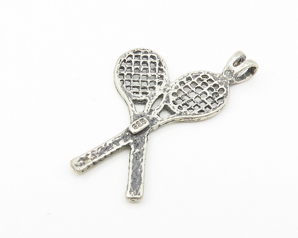 925 Sterling Silver  Vintage Dark Tone Tennis Rackets Sports Pendant  PT8693