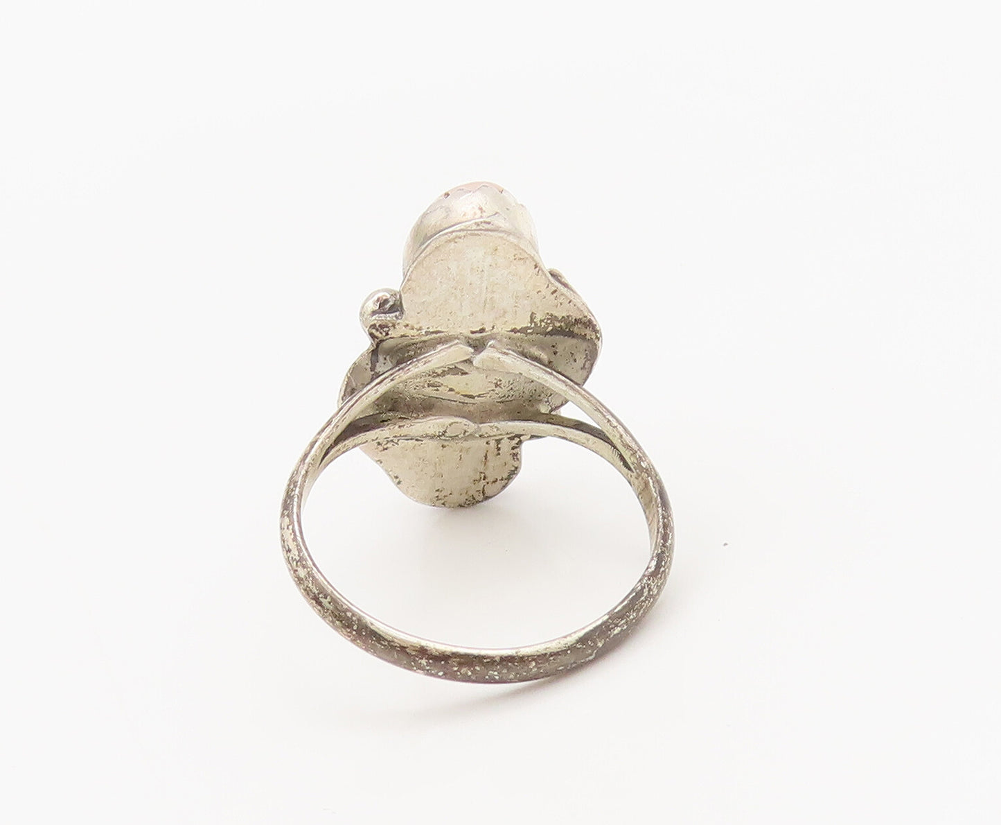 NAVAJO 925 Silver  Vintage Carved Leaf Mother of Pearls Ring Sz 4.5  RG27346