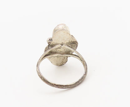 NAVAJO 925 Silver  Vintage Carved Leaf Mother of Pearls Ring Sz 4.5  RG27346