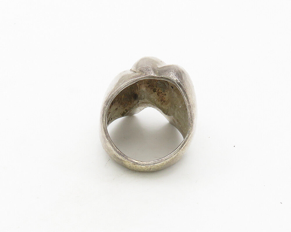 MEXICO 925 Sterling Silver Vintage Heavy Modernist Sculpted Ring Sz 7 RG19885