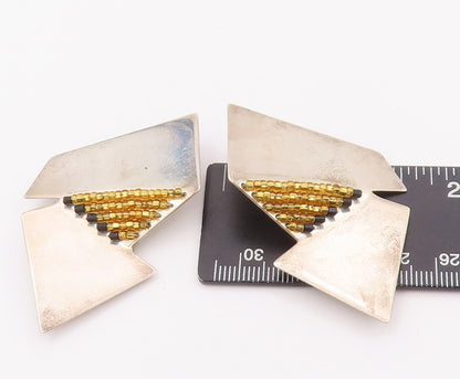 925 Sterling Silver Vintage Earrings EUROPEAN Brutalist Designer Beaded  EG12947