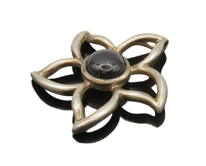 925 Sterling Silver  Vintage Cabochon Black Onyx Flower Motif Pendant  PT15134