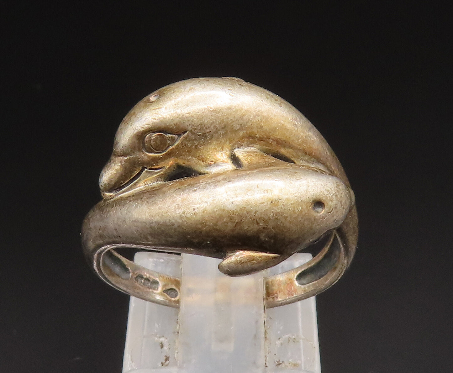 925 Sterling Silver   Vintage Double Dolphin Bypass Ring Sz 7  RG24687