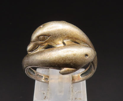 925 Sterling Silver   Vintage Double Dolphin Bypass Ring Sz 7  RG24687