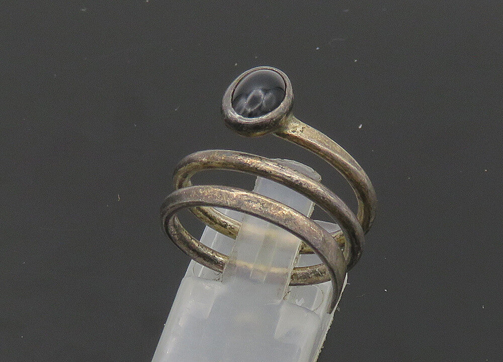 MEXICO 925 Silver  Vintage Cabochon Cut Black Onyx Band Ring Sz 7.5  RG20815