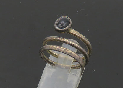 MEXICO 925 Silver  Vintage Cabochon Cut Black Onyx Band Ring Sz 7.5  RG20815