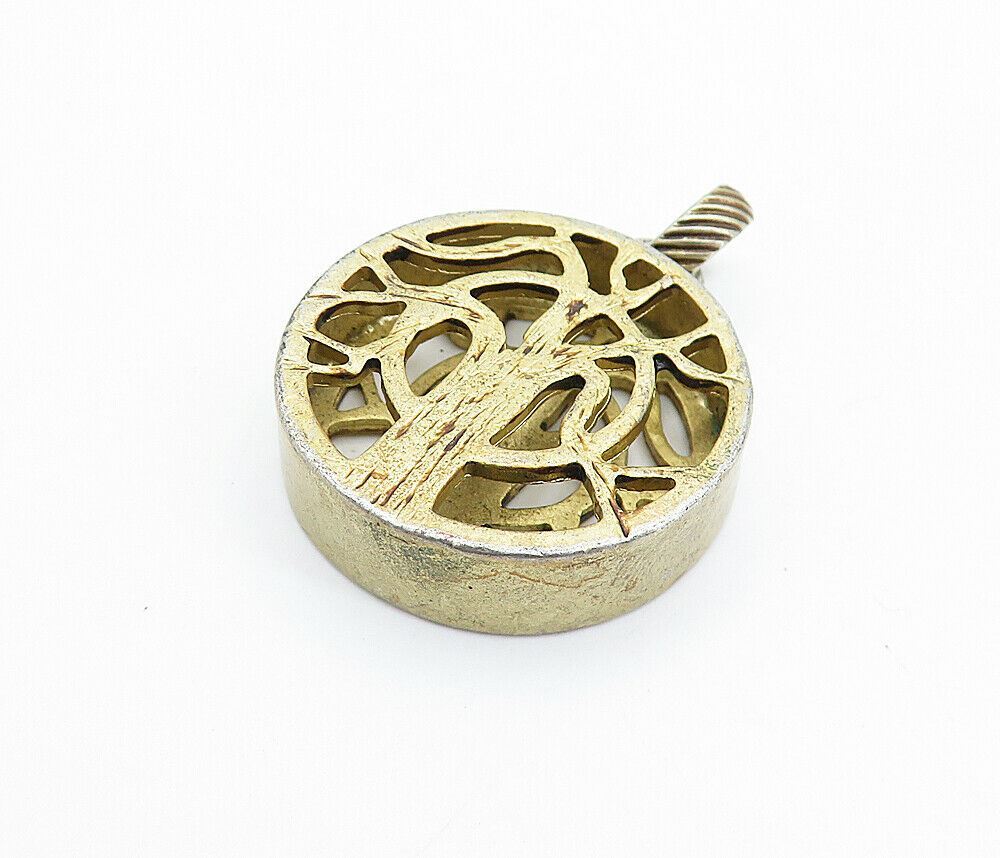 925 Sterling Silver  Vintage Tree Of Life Motif Round Drop Pendant  PT4072
