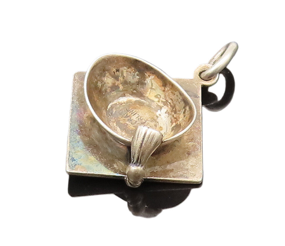 925 Sterling Silver  Vintage Minimalist Graduation Cap Pendant  PT21935