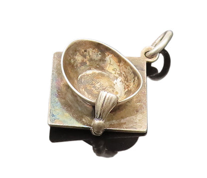 925 Sterling Silver  Vintage Minimalist Graduation Cap Pendant  PT21935