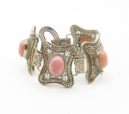 925 Sterling Silver Vintage Cabochon Cut Rhodochrosite Chain Bracelet BT5977