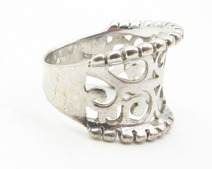 925 Sterling Silver  Shiny Swirl Cutout Fluted Trim Band Ring Sz 7  RG11802