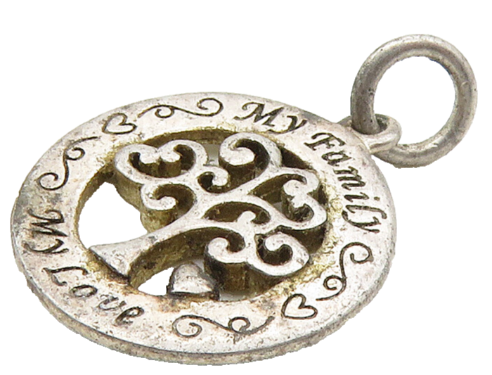 925 Sterling Silver  Vintage My Family My Love Etched Tree Pendant  PT12410