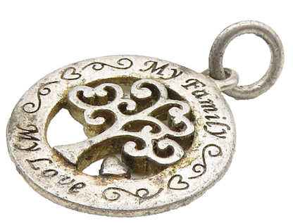 925 Sterling Silver  Vintage My Family My Love Etched Tree Pendant  PT12410