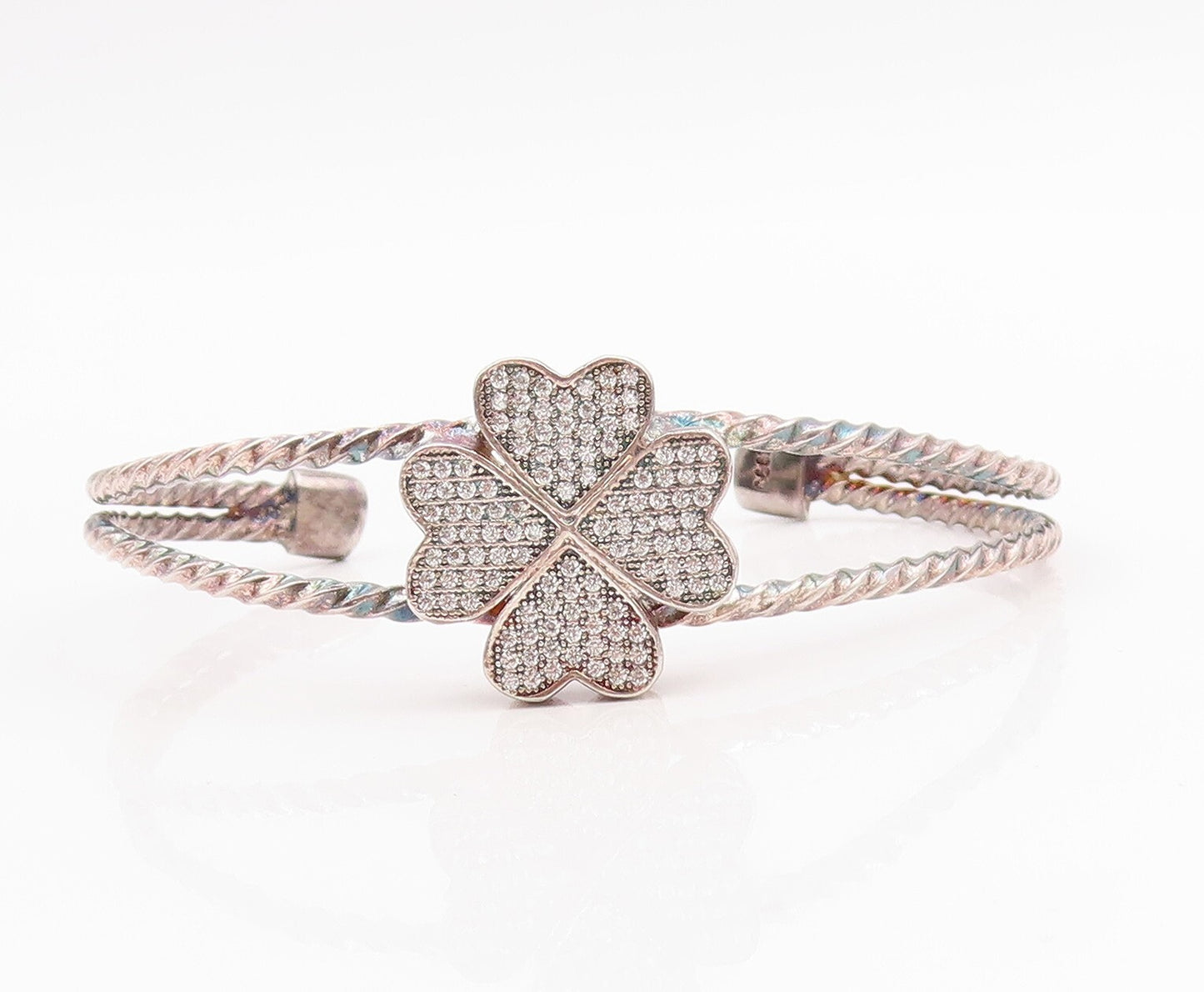 925 Sterling Silver Vintage Bracelet Designer CZ Inlay Flower Cuff  BT11015