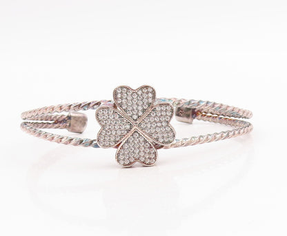 925 Sterling Silver Vintage Bracelet Designer CZ Inlay Flower Cuff  BT11015