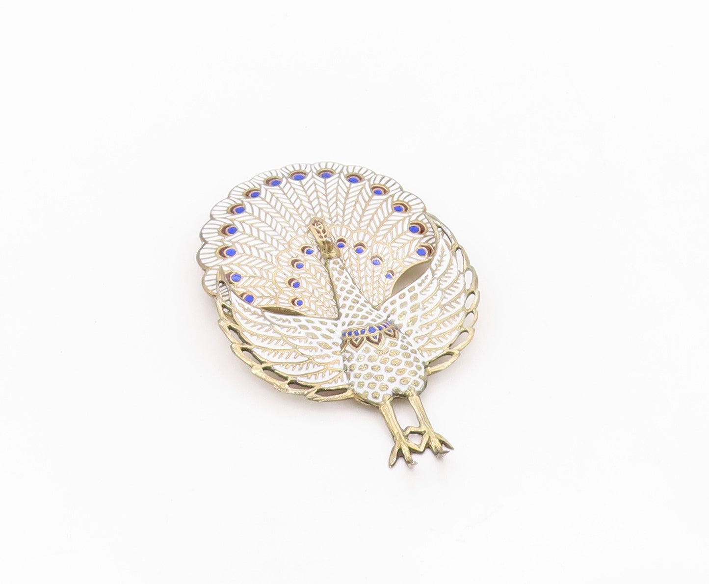 925 Sterling Silver Vintage Brooch Pin SIAM Gold Plated Enamel Peacock  BP12550