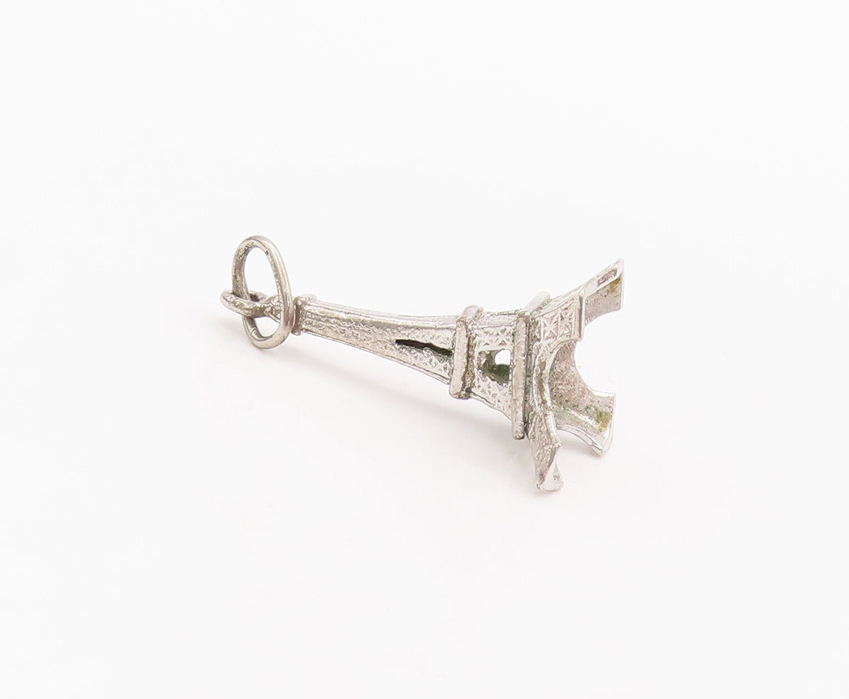 925 Sterling Silver Vintage Pendant 3D Cutout Carved Eiffel Tower Charm  PT22917