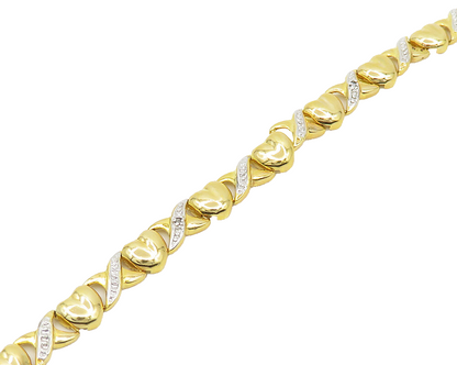 925 Sterling Silver  Genuine Diamonds Love Hearts XO Chain Bracelet  BT7587