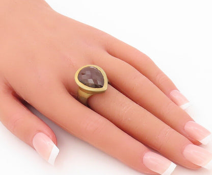 925 Sterling Silver Vintage Ring Gold Plated Drop Cut Smoky Quartz Sz 8  RG30310