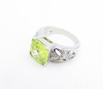 925 Sterling Silver Green Cubic Zirconia Floral Cocktail Ring Sz 7 RG6059