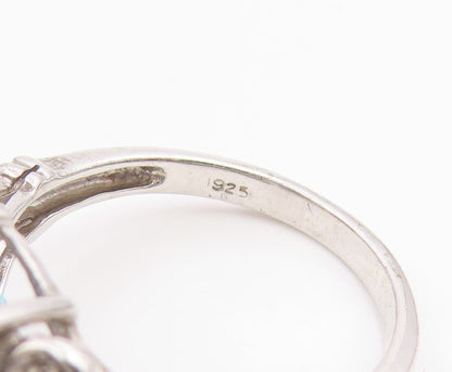 925 Sterling Silver Vintage Ring Real Diamonds & Blue Topaz Band  Sz 7  RG36242