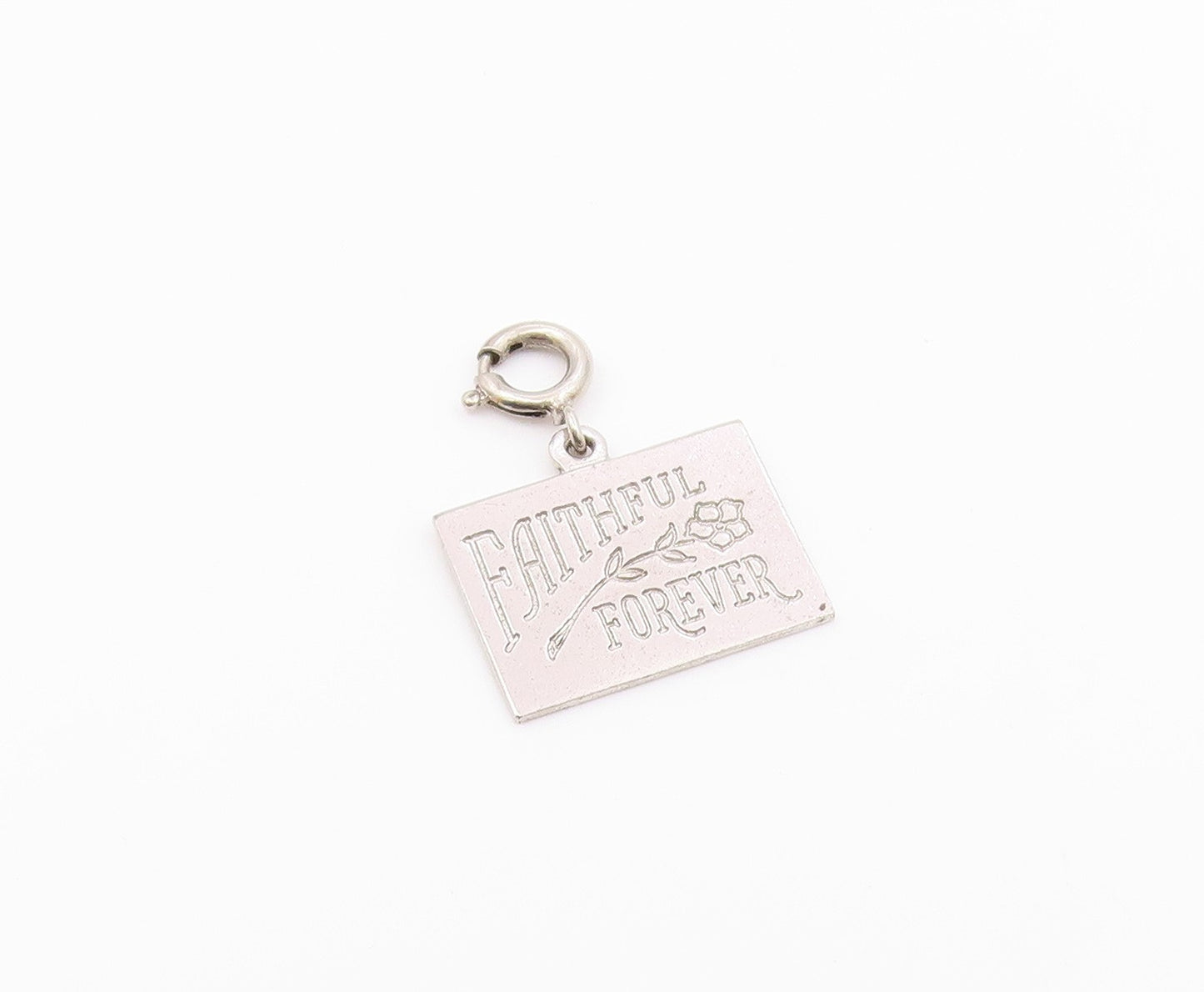 925 Sterling Silver  Vintage Shiny Square Faithful Forever Pendant  PT18882