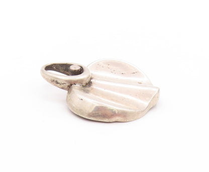 925 Sterling Silver Vintage Pendant Brutalist Wave Carved Oval Design  PT24181