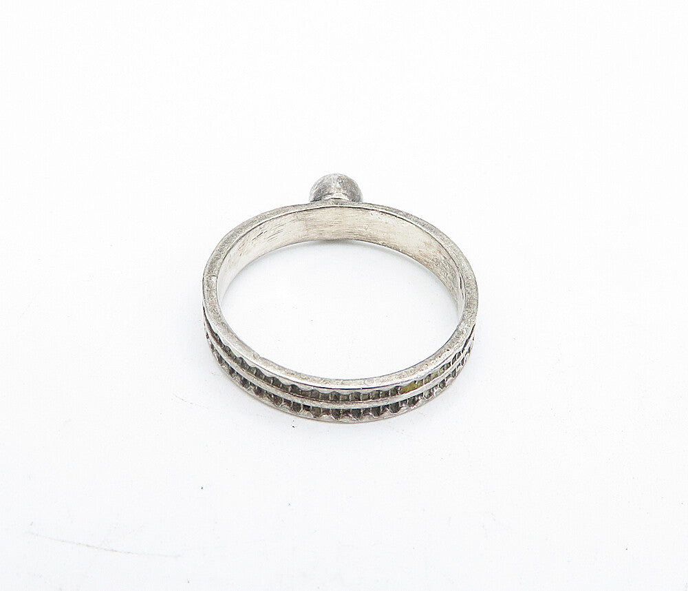 925 Silver Vintage Black Onyx Etched Solitaire Ring Sz 8 RG5100