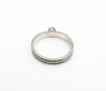 925 Silver Vintage Black Onyx Etched Solitaire Ring Sz 8 RG5100