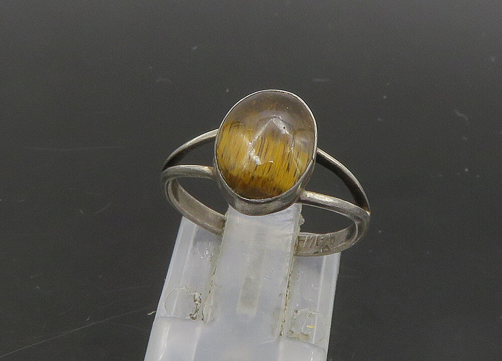 925 Sterling Silver  Vintage Cabochon Cut Tiger's Eye Band Ring Sz 6  RG23085