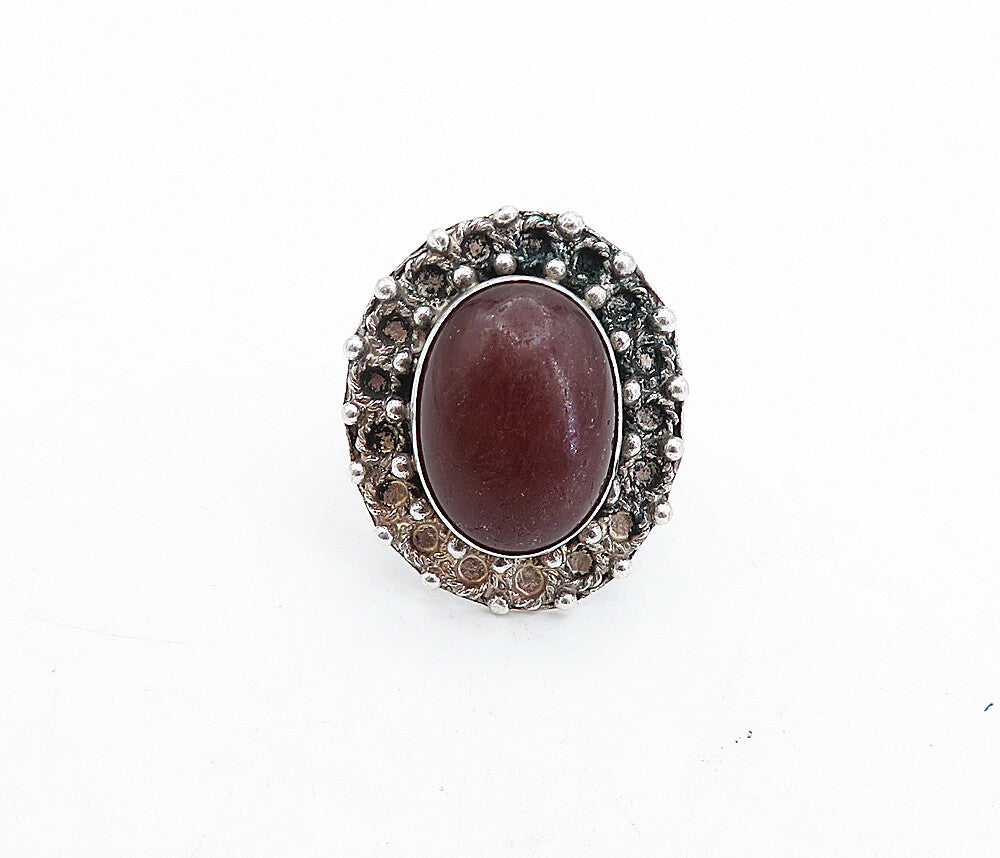 925 Sterling Silver  Vintage Cabochon Cut Jasper Cocktail Ring Sz 8  RG5167