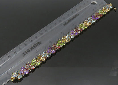 925 Sterling Silver Vintage Amethyst Citrine & Multi Stone Chain Bracelet BT8734