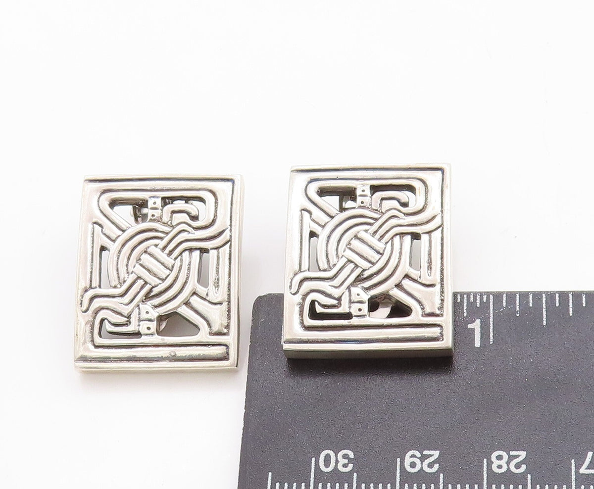 925 Sterling Silver Vintage Earrings MMA Rectangle Framed Celtic Knots  EG13277
