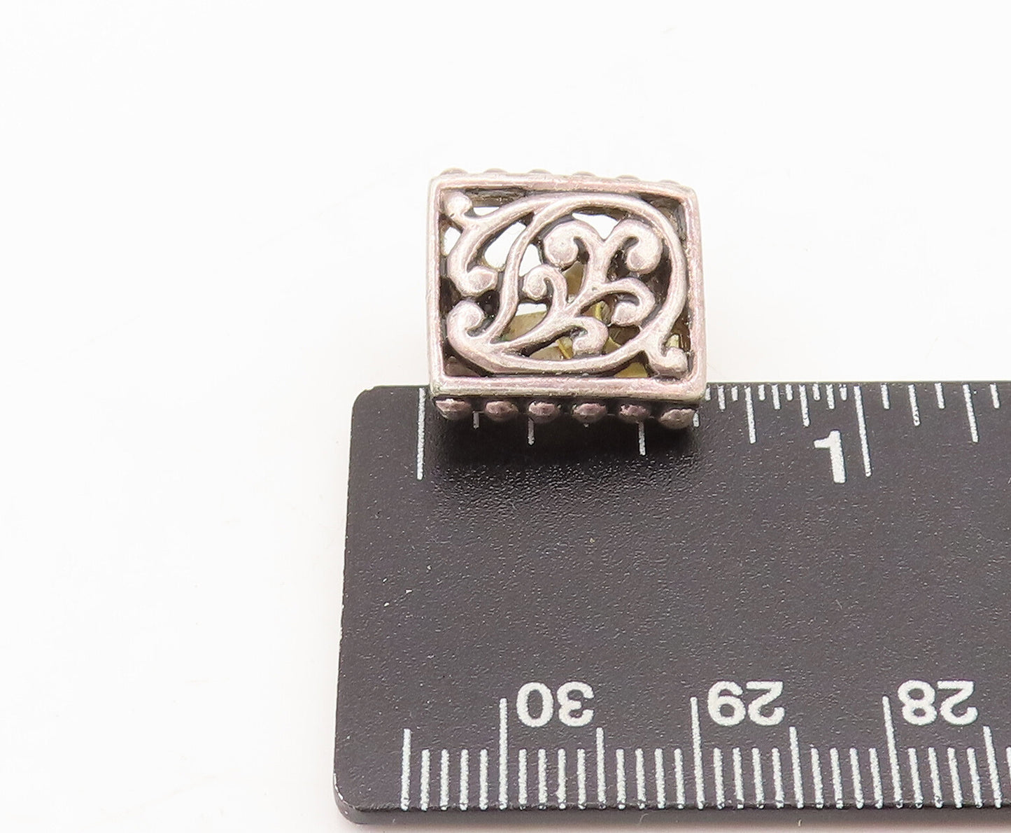 925 Sterling Silver  Vintage Swirly Cutout Rectangle Beaded Earrings  EG12686