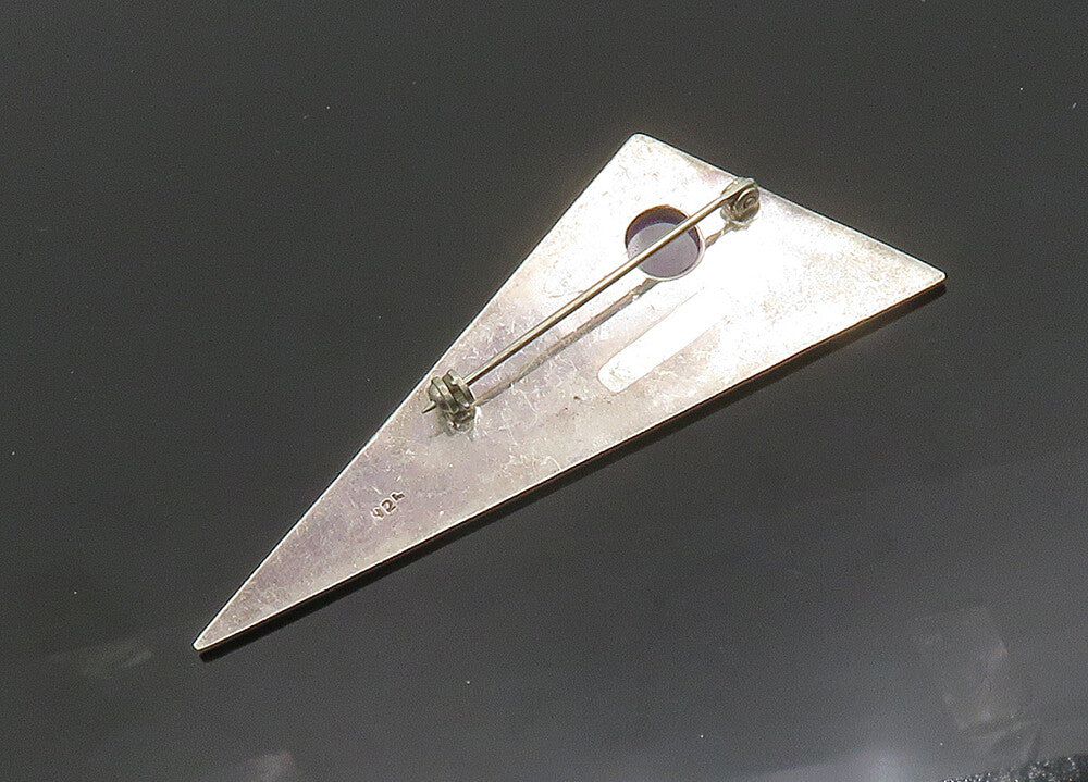 925 Sterling Silver  Vintage Cabochon Cut Amethyst Modernist Brooch Pin BP7842