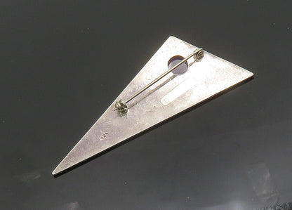 925 Sterling Silver  Vintage Cabochon Cut Amethyst Modernist Brooch Pin BP7842
