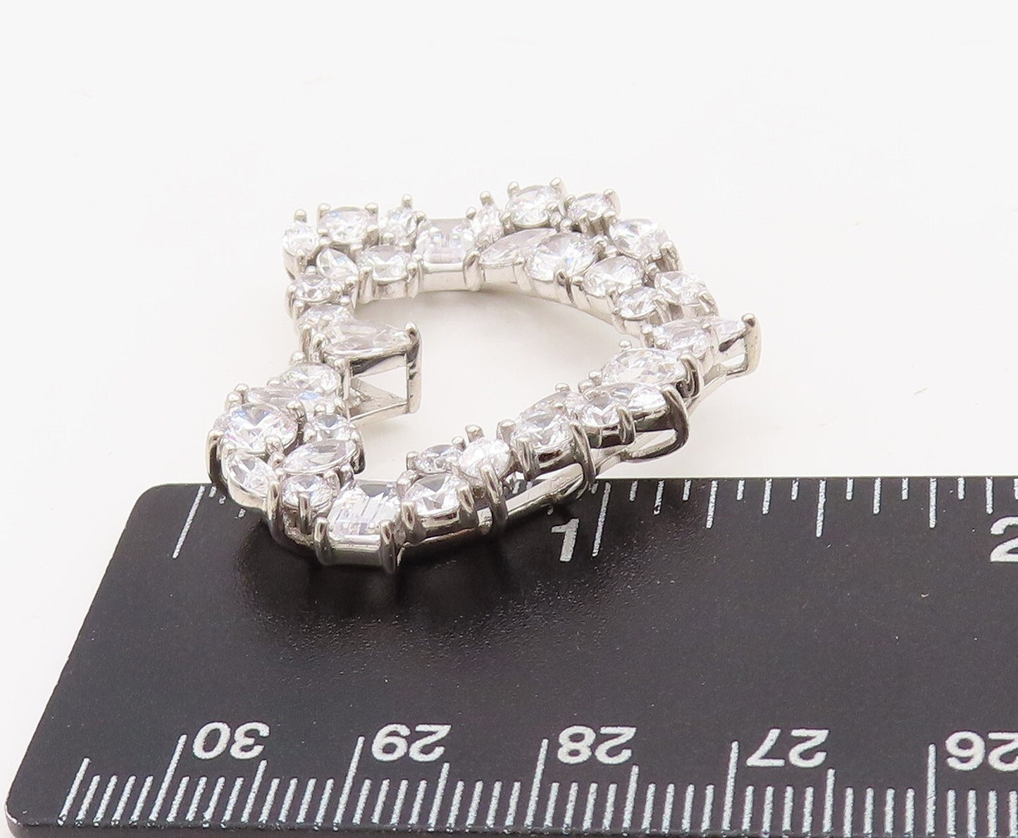 925 Sterling Silver Vintage Pendant Marquise & Round Cut CZ Heart  PT23559