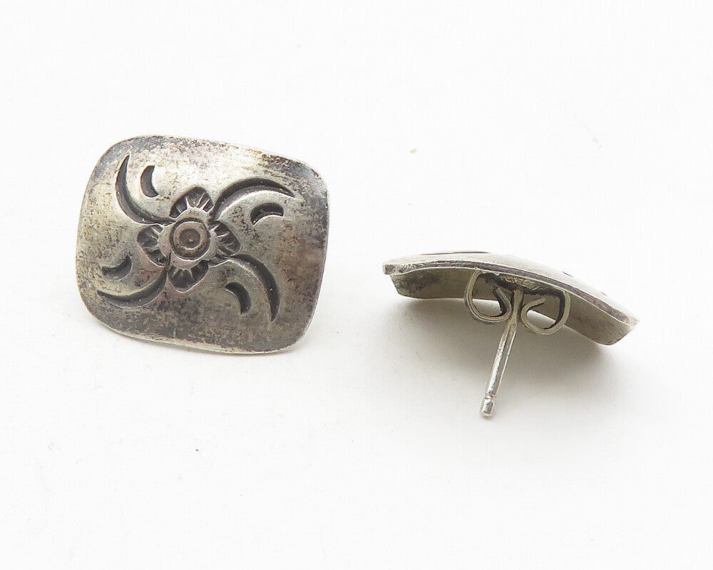 SOUTHWESTERN 925 Sterling Silver Vintage Floral Etched Drop Earrings EG6056