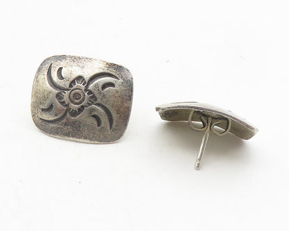 SOUTHWESTERN 925 Sterling Silver Vintage Floral Etched Drop Earrings EG6056