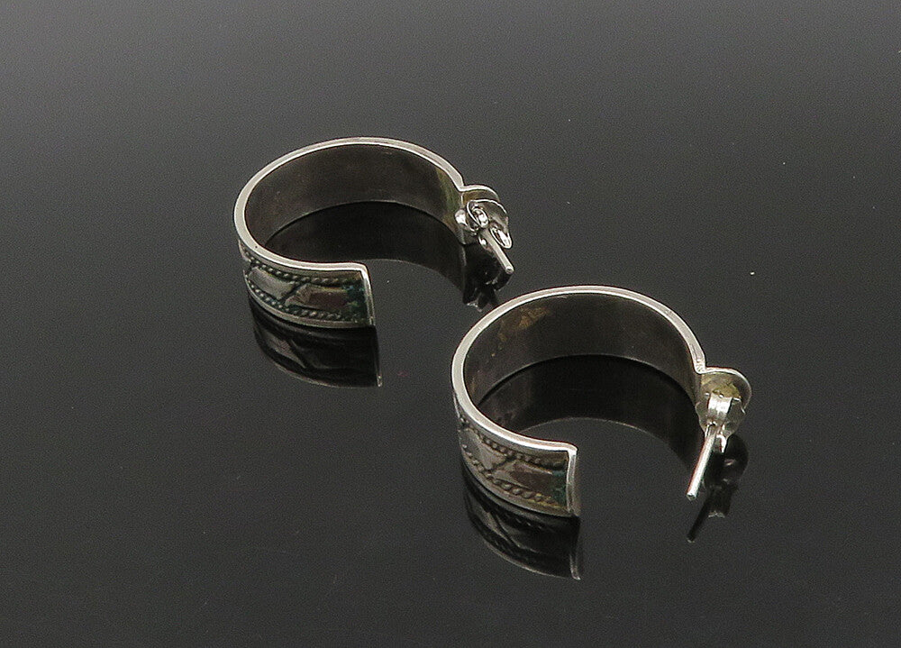 925 Sterling Silver  Vintage Shiny Patterned Twist Hoop Earrings  EG11188