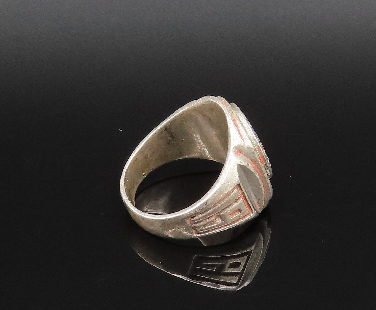 925 Silver  Vintage Antique Enamel Abraham Lincoln JHS Ring Sz 8  RG25833