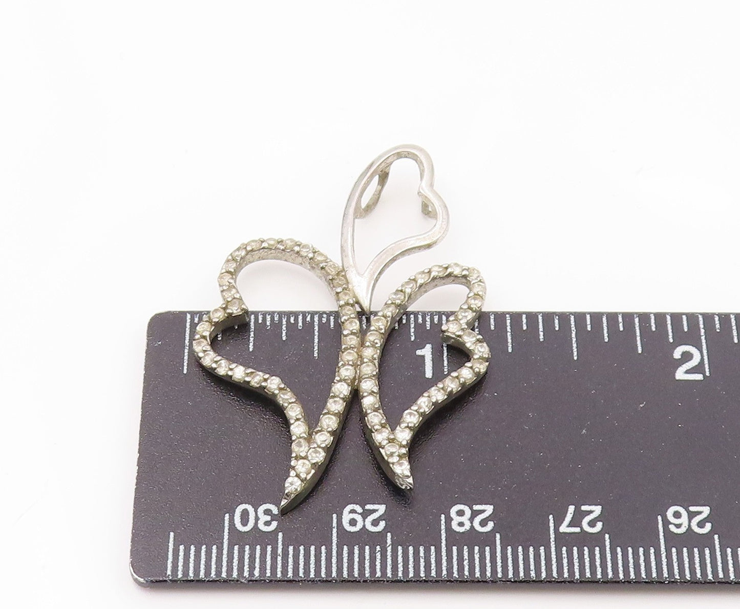 925 Sterling Silver  Vintage Dainty Topaz Floating Love Hearts Pendant PT21320